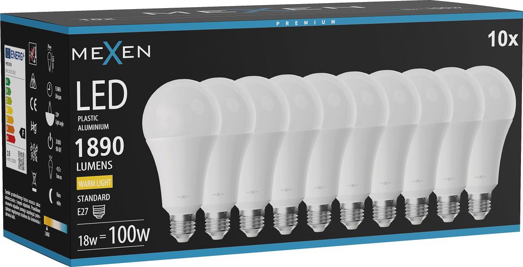 Mexen Nova 10x LED-Glühbirne E27, A70, 18W, Warm - 3000K, 1890 lm - L100-E27-1830-01x10