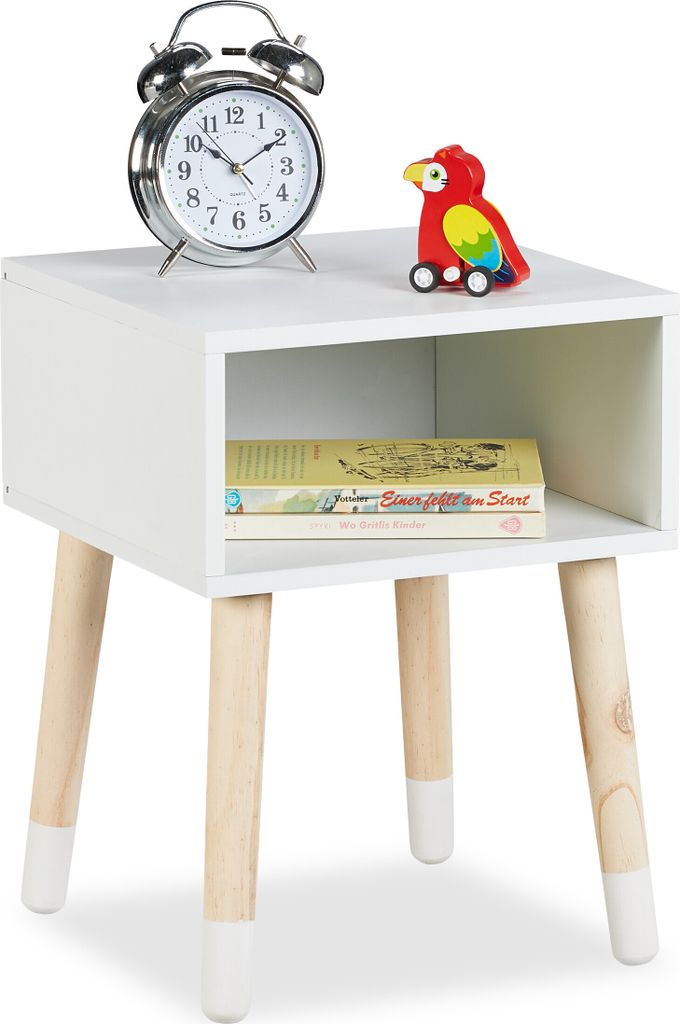 Relaxdays 10051019, Stolik nocny, Naturalny, Biały, MDF, Zdjęcie produktu 