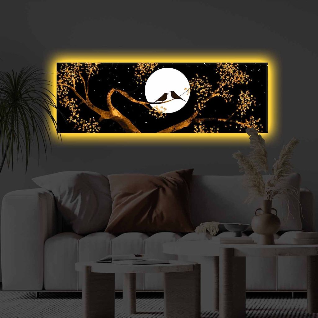 Opviq, 3090KTLGDACT - 016, Dekoratives LED-beleuchtetes Leinwandgemälde, 100 % POLYESTER-CANVAS, Mehrfarbig, 30 x 90 cm