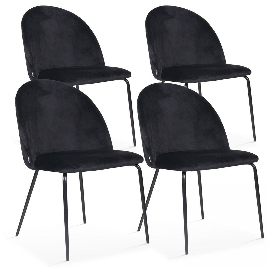 4er-Set Samtstühle Schwarz - Oviala Chester