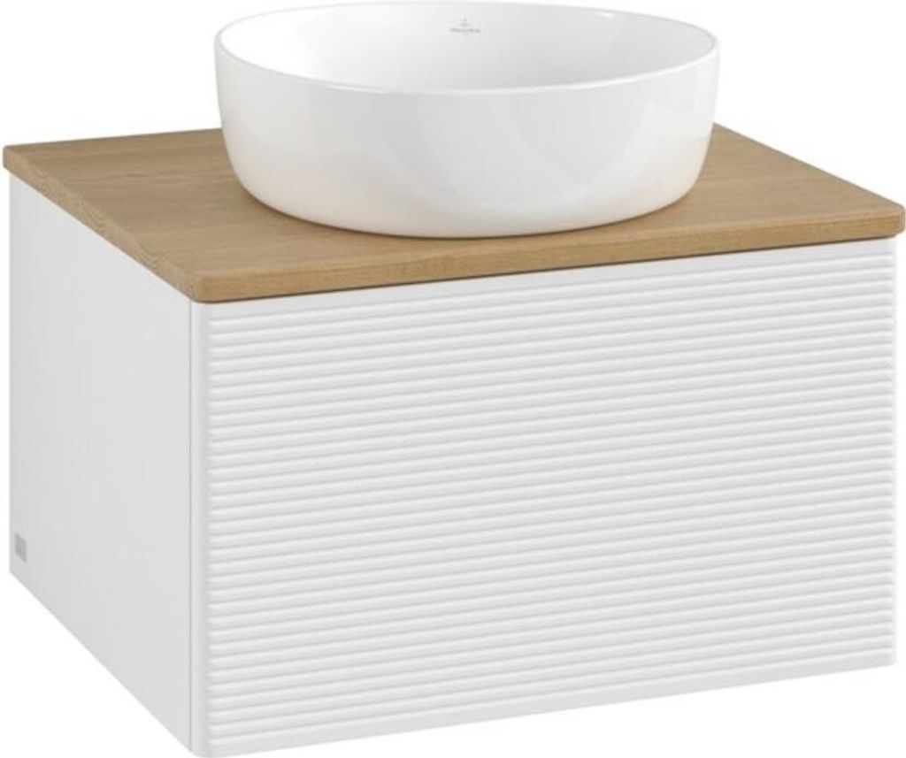 V&B Waschtischunterschrank mit Frontstruktur -Beleuchtung Antao 60x36x50cm, WBP hon. Oa, glo wh. Lac