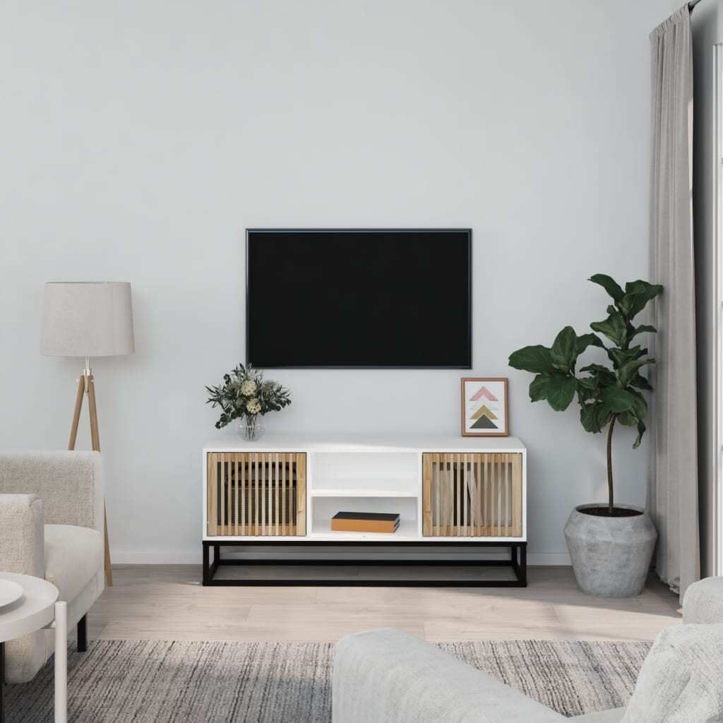 "Rabatt" TV-Schrank - Fernsehschrank - TV-Lowboard - Weiß 105x30x45 cm Holzwerkstoff und Eisen - TV-Schränke CC16037