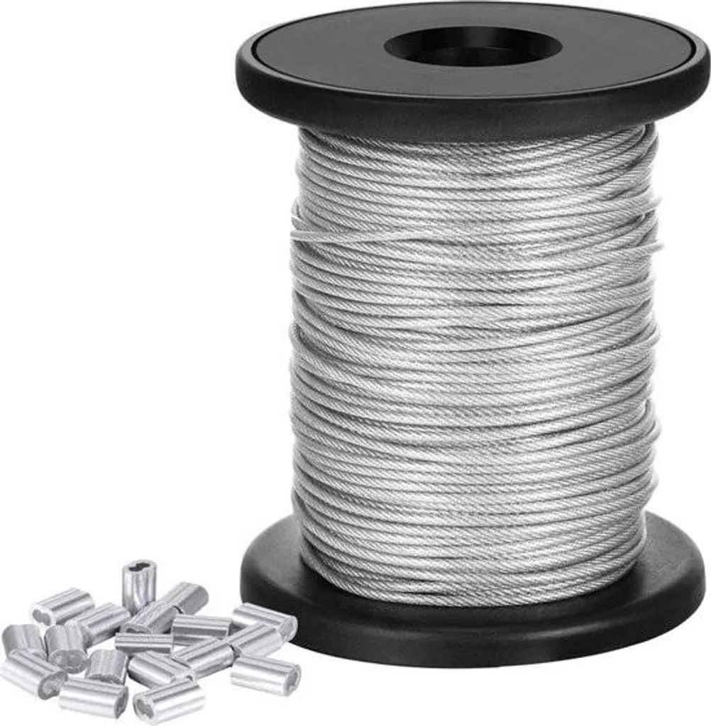Câble en acier inoxydable 1,5 mm x 50 m avec 20 douilles de sertissage