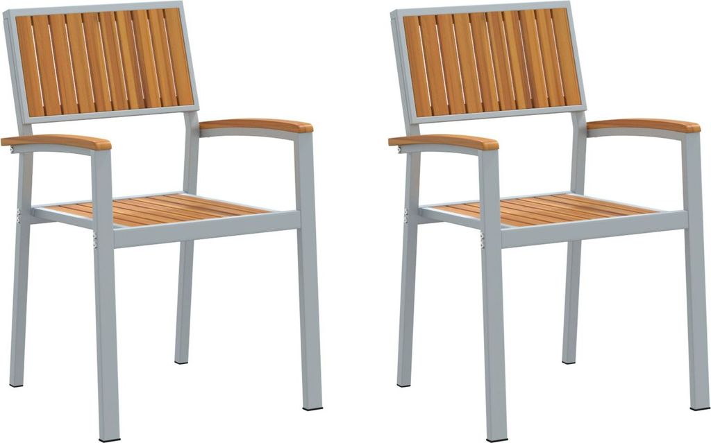 Möbel Outdoor-Stühle 2er Set Stapelbar Grau Massivholz Akazie und Metall - Gartenstühle 4010628
