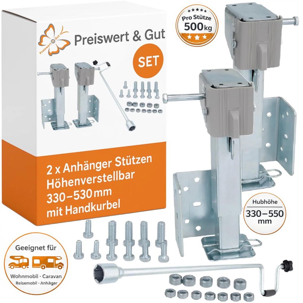2x Anhänger Stützen höhenverstellbar 330–550 mm aus Produktbild 