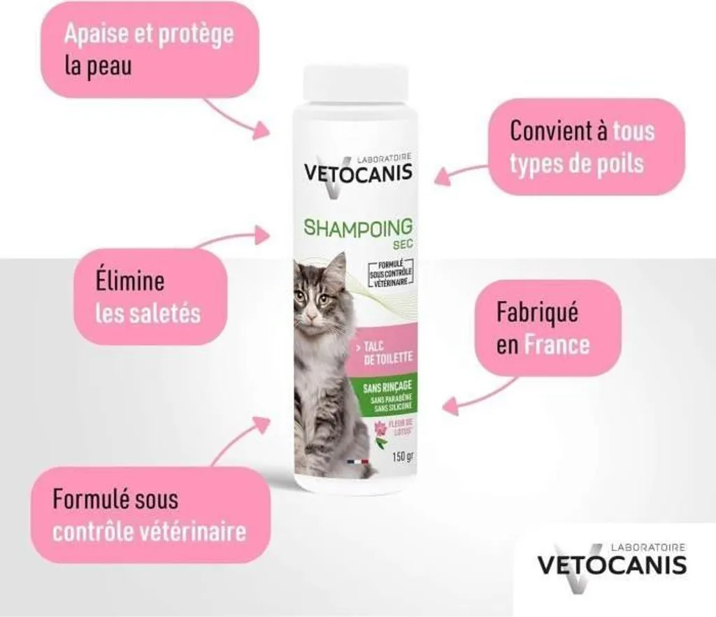 Vetocanis Shampoo Secco Gatti 150g | Polvere al Talco per Pelo Pulito