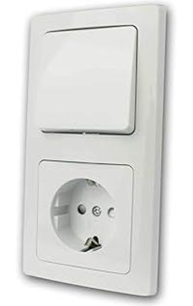 ChiliTec Steckdose mit Lichtschalter Weiß Delphi Doppelrahmen 230V 2-Fach Kombination Schutzkontakt-Steckdose mit Wechsel-Schalter Rahmen Komfort ...