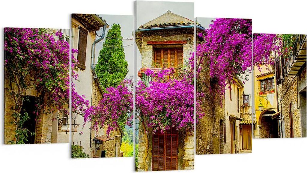 Bild auf Leinwand - Leinwandbild - Straße Sommer Blumen - 160x85cm - Wand Bild - Wanddeko - Leinwanddruck - Bilder - Kunstdruck - Wanddekoration -...