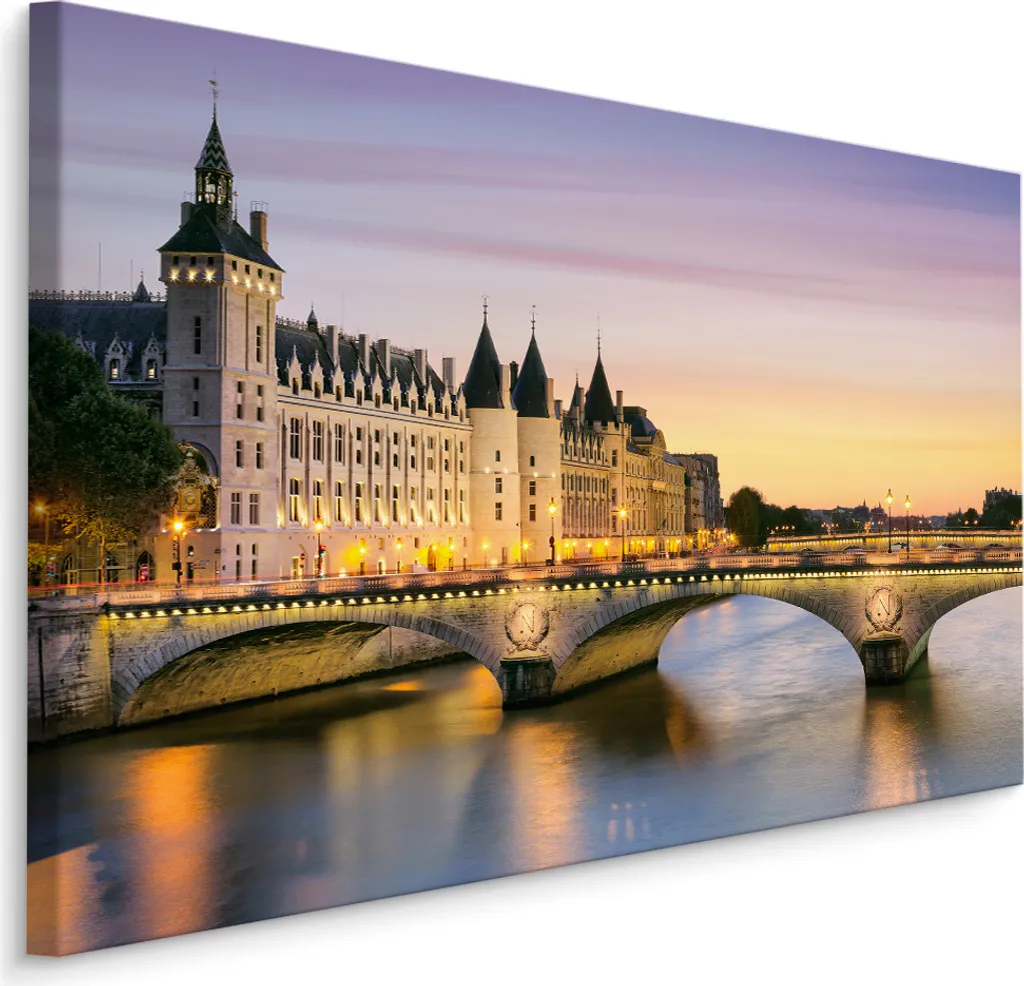 Favoloso quadro su tela 90x60 cm XXL Stampa d'arte Parigi città ponte fiume