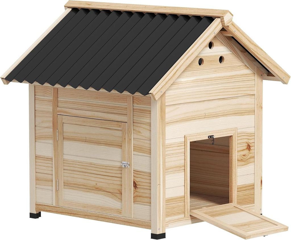 Entenstall Holz mit Kippdach und Doppeltš¹r, Geflš¹gelstall 78x90x92 cm, Natur