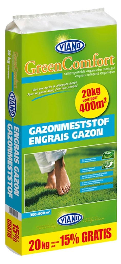Viano Rasendünger 17,5kg + 2,5kg gratis für 400m² - Tiefgrüne Farbe - Für Aufbau & Pflege - Lange Wirkung bis zu 3 Monaten