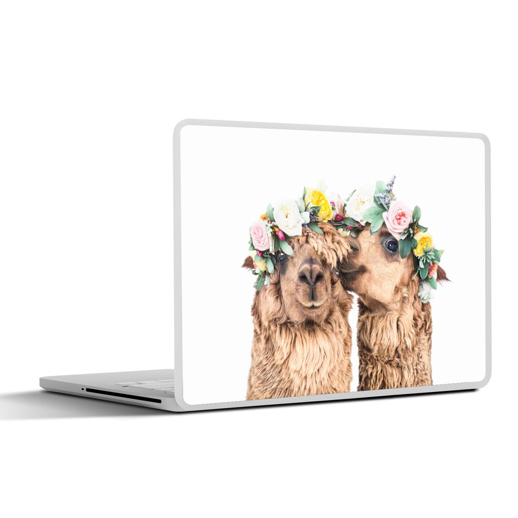 MuchoWow Laptop Aufkleber Sticker Cover Alpaka - Blumen - Tiere - Natur 30x21 cm - Sticker für Laptop - Selbstklebend