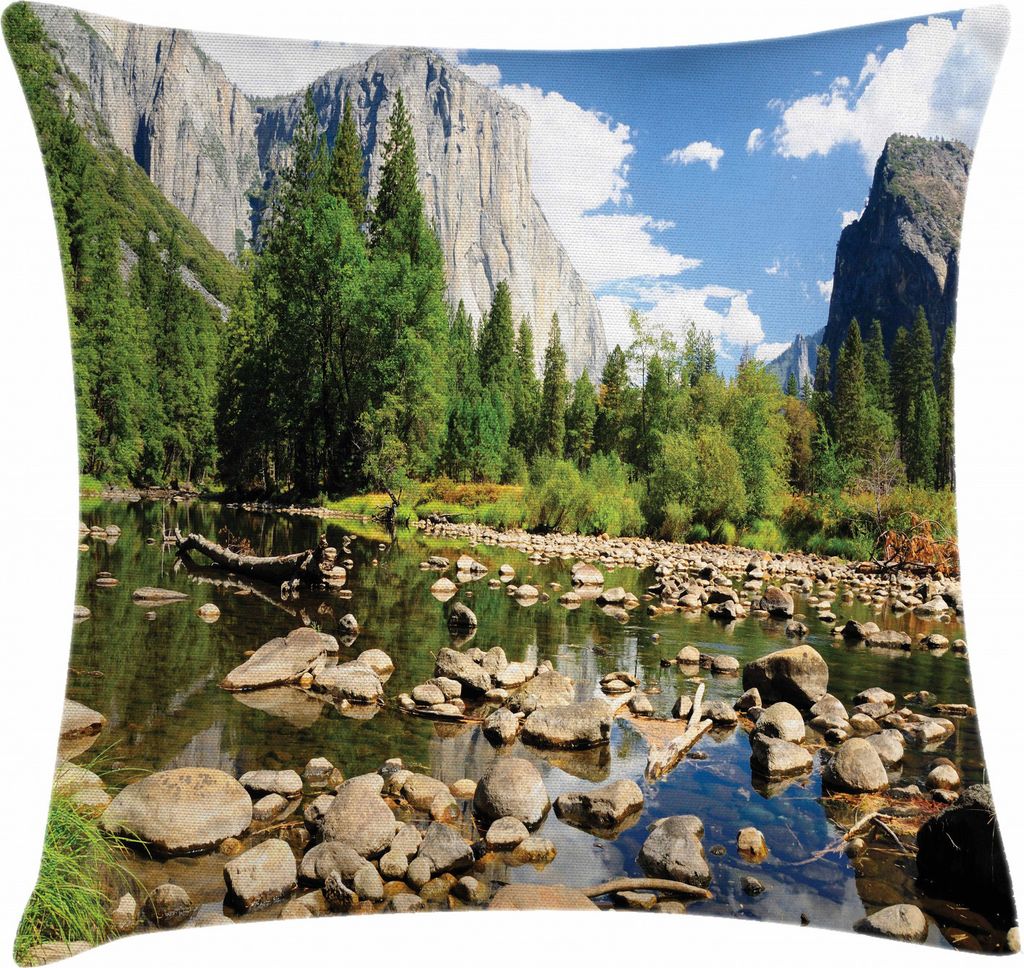ABAKUHAUS Natur Kissenbezug, Yosemite-Waldfluß, Waschbar mit Reißverschluss Kissenhülle mit Farbfesten Klaren Farben Beidseitiger Druck, 40 x 40...
