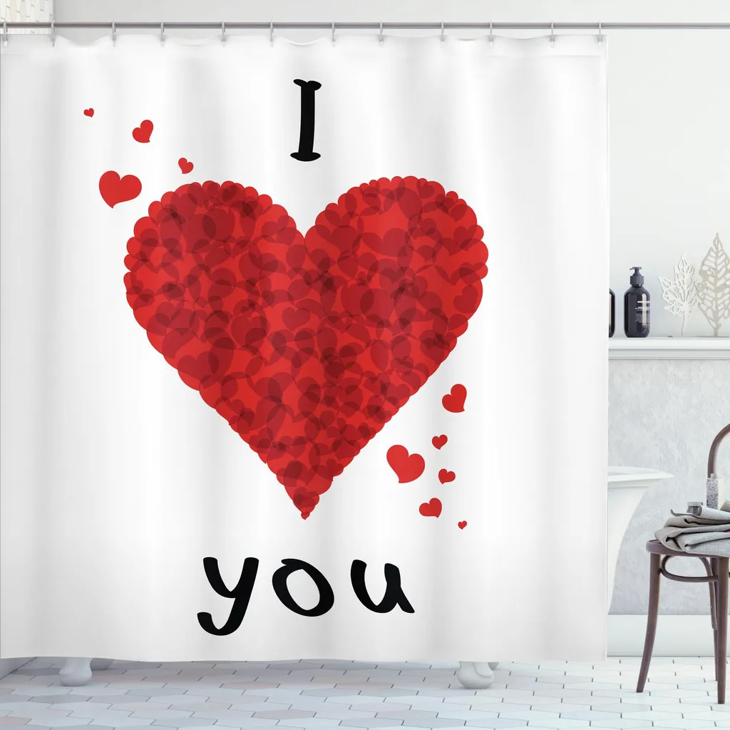 Tenda da Doccia Design Love 175x200 cm ABAKUHAUS Bianco e Rosso
