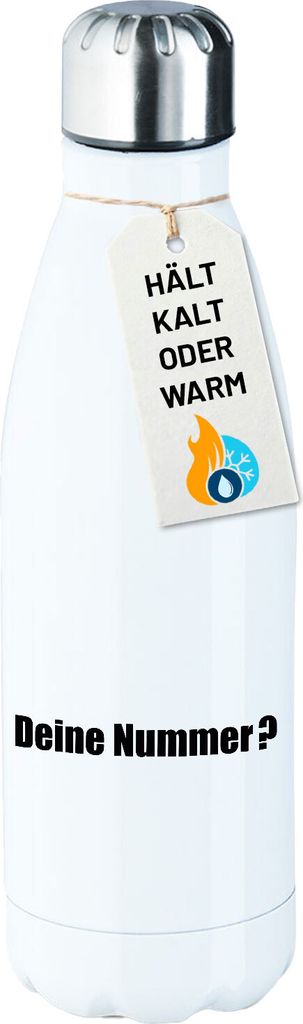 Huuraa Trinkflasche Deine Nummer? Schriftzug 500ml White Edelstahl Wasserflasche Trinkflasche Geschenkidee