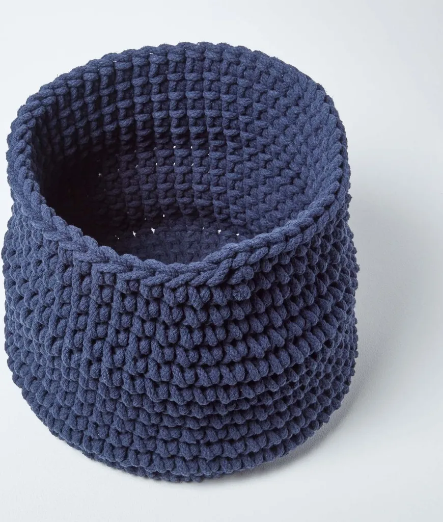 Corbeille en Tricot 100% Coton Bleu Marine, Rangement Doux 42x37 cm - 2