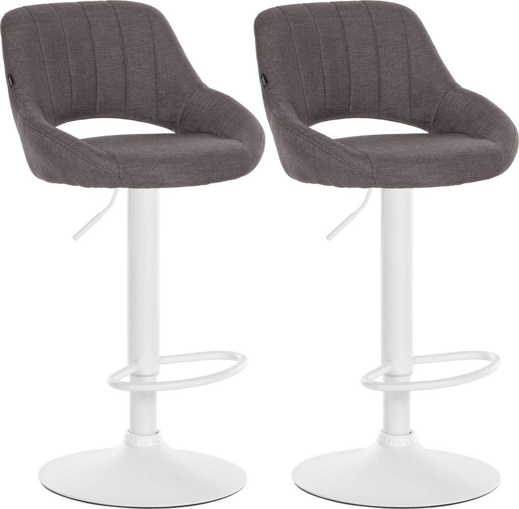 2er Set Barhocker SEGAD - Stoff Dunkelgrau 47x48x85 cm Weiß | Barstuhl Mit Lehne Tresenhocker Tresenstuhl Kneipenhocker Kneipenstuhl