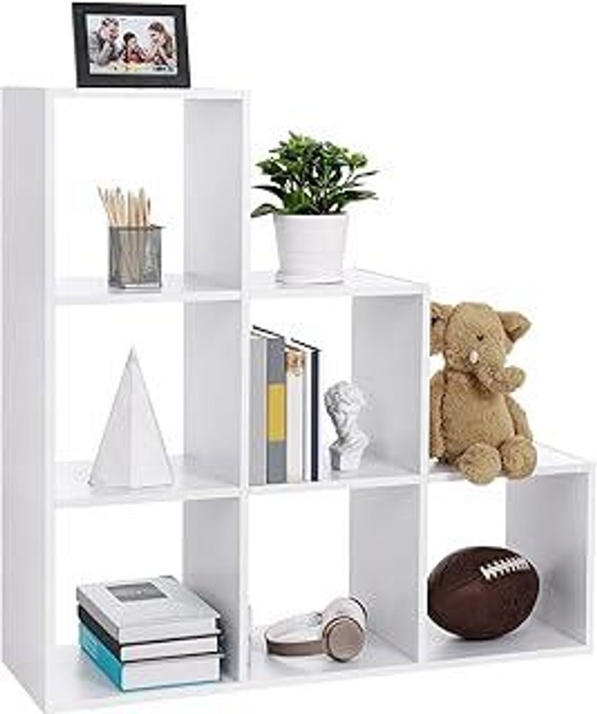 VASAGLE Treppenregal, Bücherregal, Stufenregal, Standregal, mit 6 Würfeln, Leiterregal, als Raumteiler, Würfelregal, freistehend, für Büro, Wo...