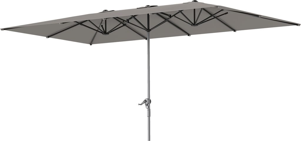 A dark gray rectangular patio umbrella is shown against a white background.
