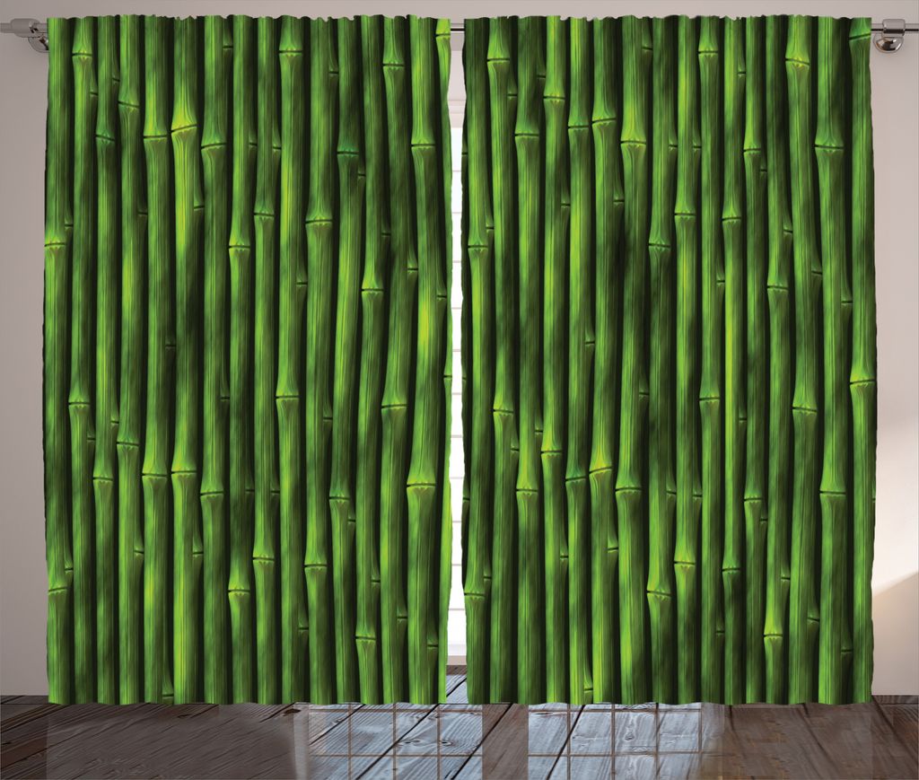 ABAKUHAUS Grün Rustikaler Vorhang, Tropical Bambusstämme, Wohnzimmer Universalband Gardinen mit Schlaufen und Haken, 280 x 175 cm, Grün