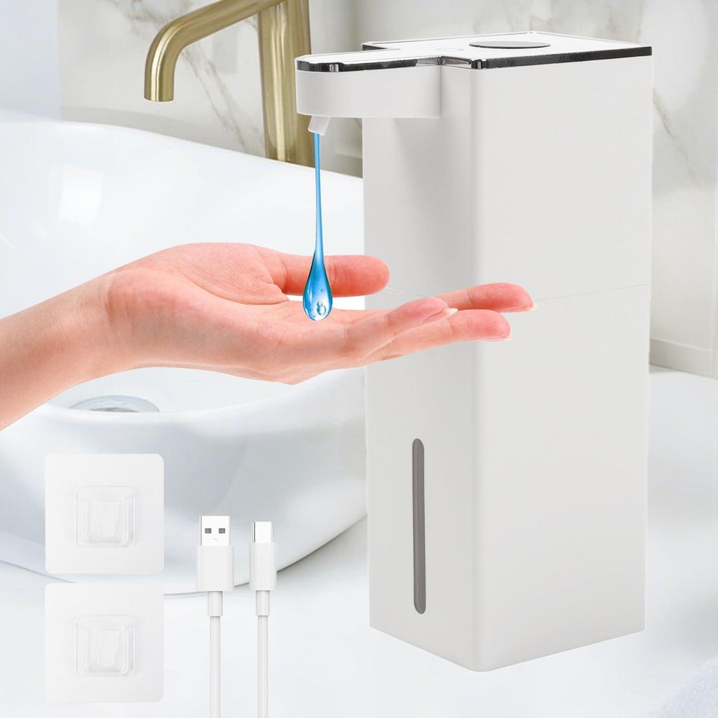 Automatischer Seifenspender 400 ml, IPX5 wasserdicht | Berührungslos mit Infrarotsensor (0,25 s) | USB-Anschluss, bohrfreie Wandmontage | Für Bad...