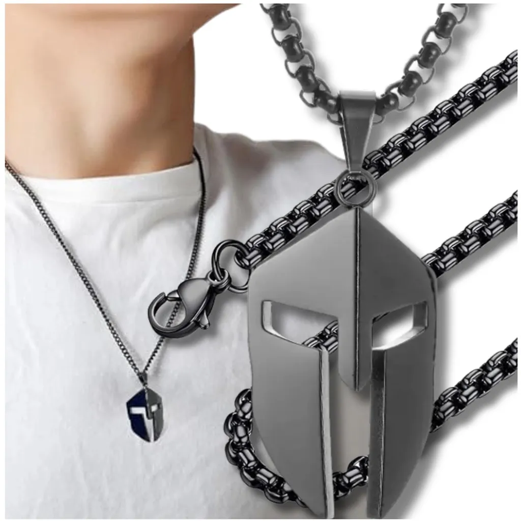 Collana Casco Spartan Nero Camerazar Acciaio Chirurgico | Stile Warrior