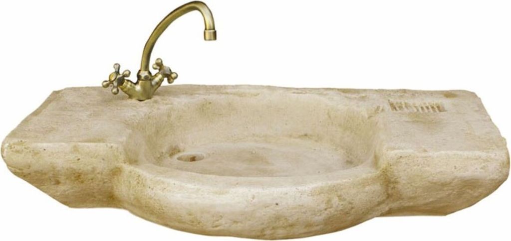 Casa Padrino Jugendstil Garten Waschbecken mit Wasserhahn Sandfarben / Messing 88 cm