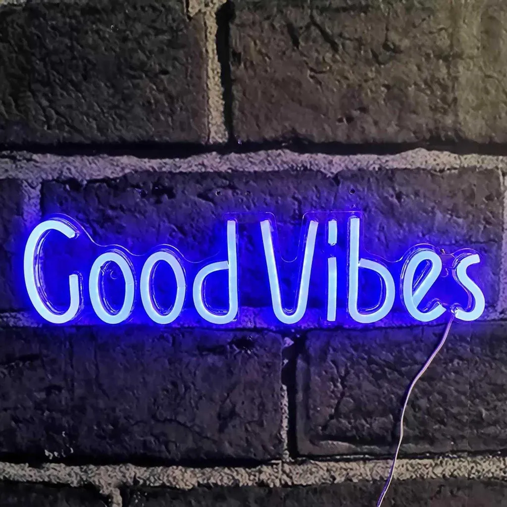 Néon LED Good Vibes bleu 50cm - Enseigne lumineuse murale décorative
