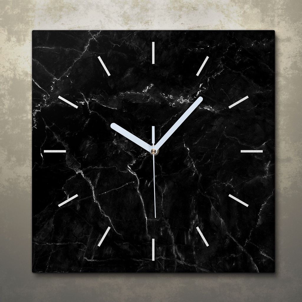 Wohnzimmer Leinwand Uhr Geräuschlos Küche 30x30 Schwarzer, Marmor, Textur, weiße Zeiger