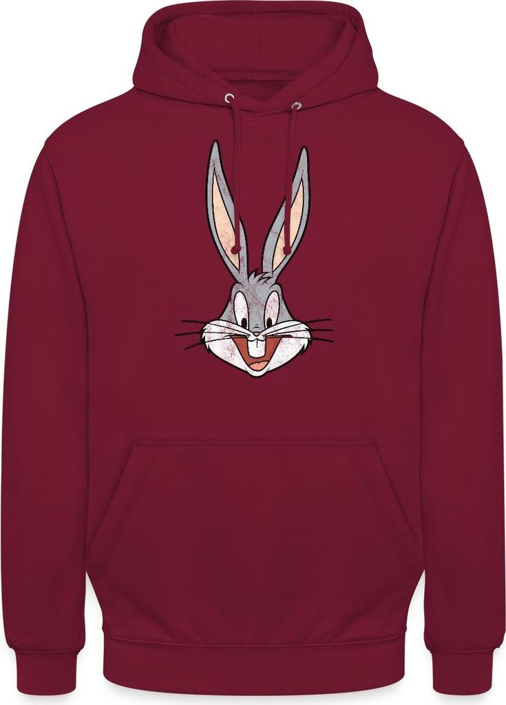 Spreadshirt Looney Tunes Bugs Bunny Kopf Vintage Uni Hoodie, S, Bordeaux