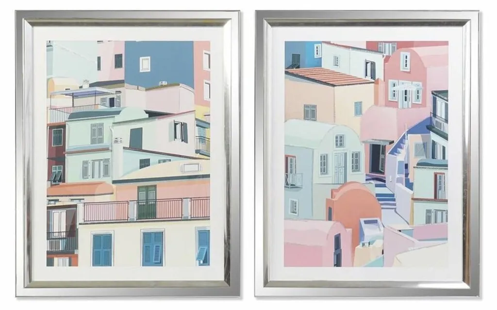 Décoration Murale Maisons de Ville 69x89 cm - Lot de 2 Cadres Design