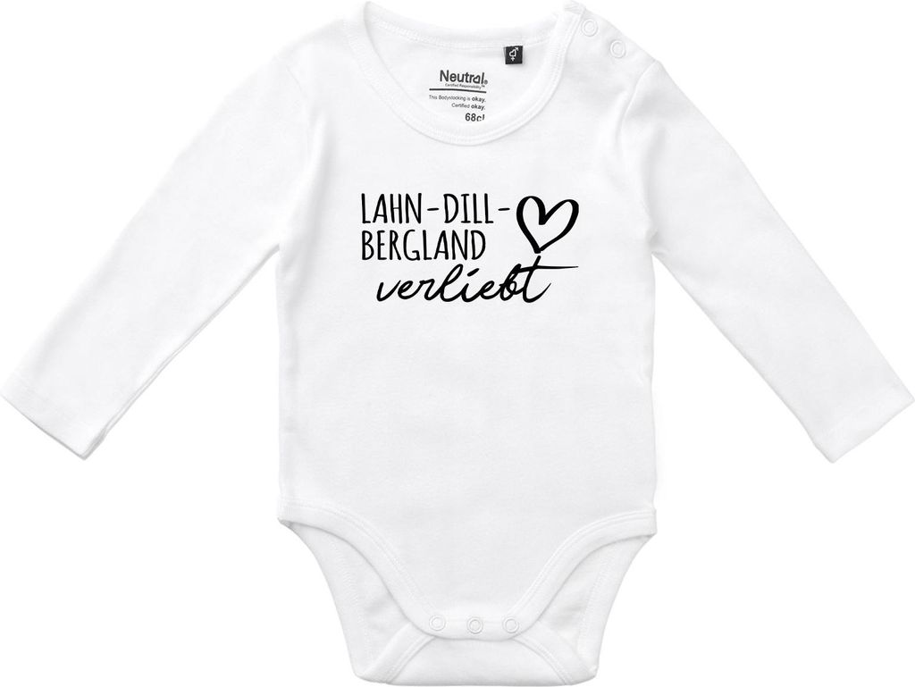 Huuraa Baby Body Lahn-Dill-Bergland verliebt 74 White Baumwolle Fairtrade Langarmbody Geschenkidee