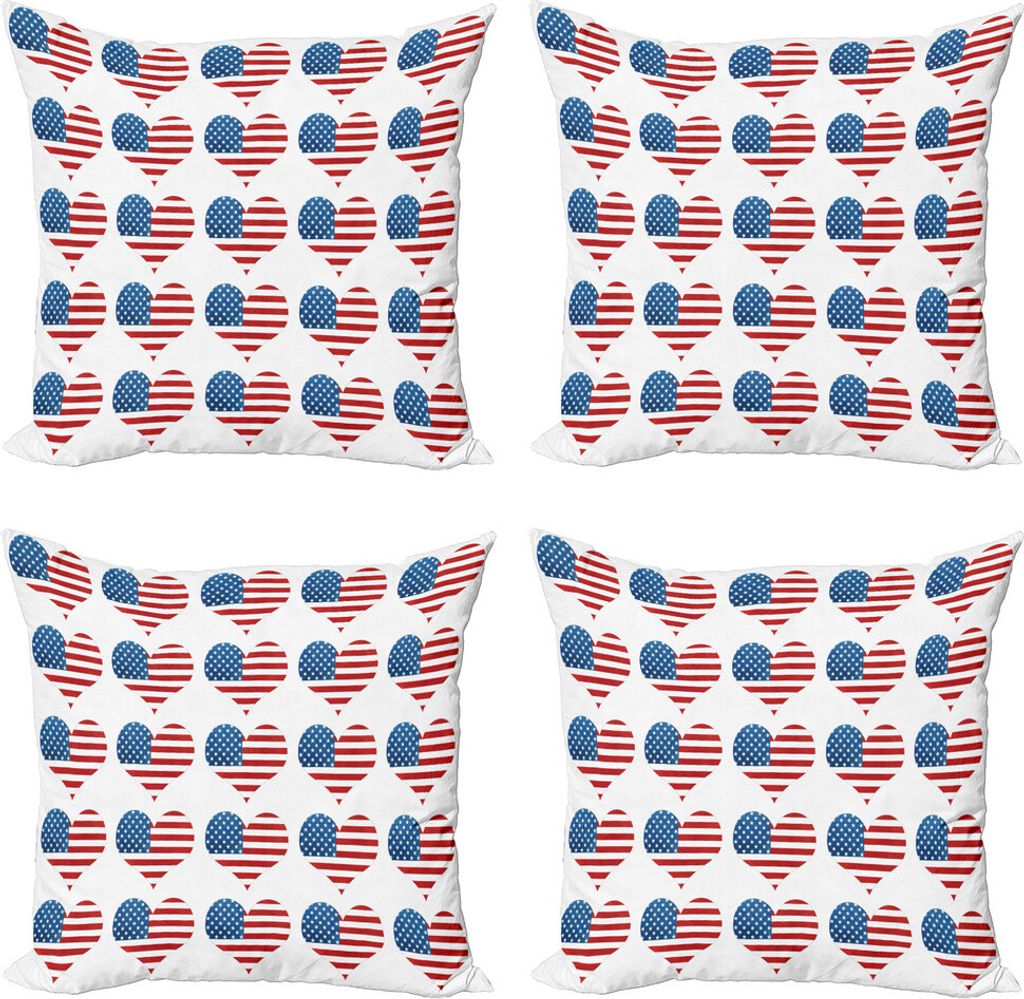 ABAKUHAUS Amerikanische Flagge Kissenbezug Set (4 Stück), Flag Patriot, Moderner Doppelseitiger Digitaldruck, 60 cm x 60 cm, weiß Rot
