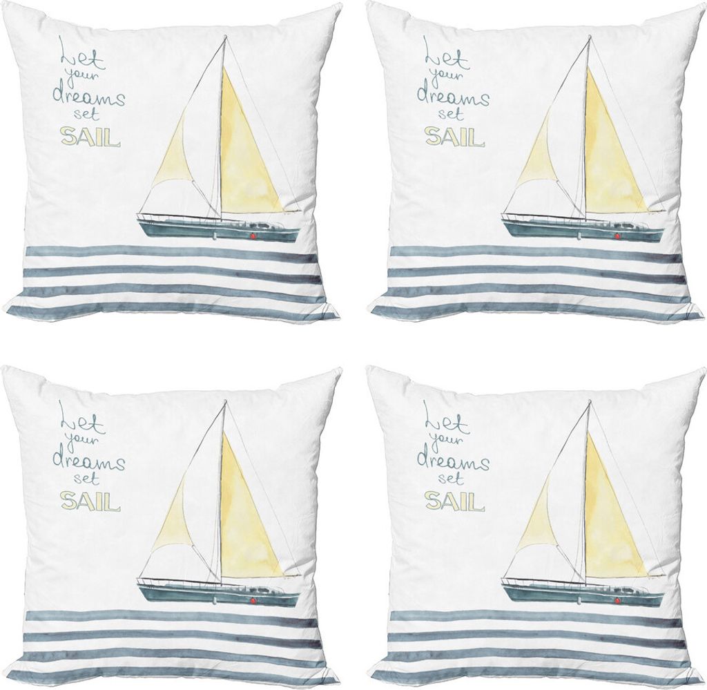ABAKUHAUS Nautisch Kissenbezug Set (4 Stück), Segeln Reisen, Moderner Doppelseitiger Digitaldruck, 60 cm x 60 cm, Blassblau Weiß