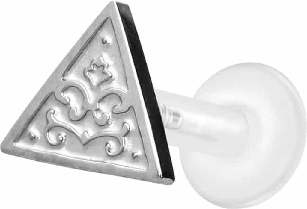 Ohrpiercing, Nasenpiercing PTFE Labret mit Innengewinde + Titan-Aufsatz DREIECK Silber Stablänge: 6mm | Stabstärke: 1,6mm