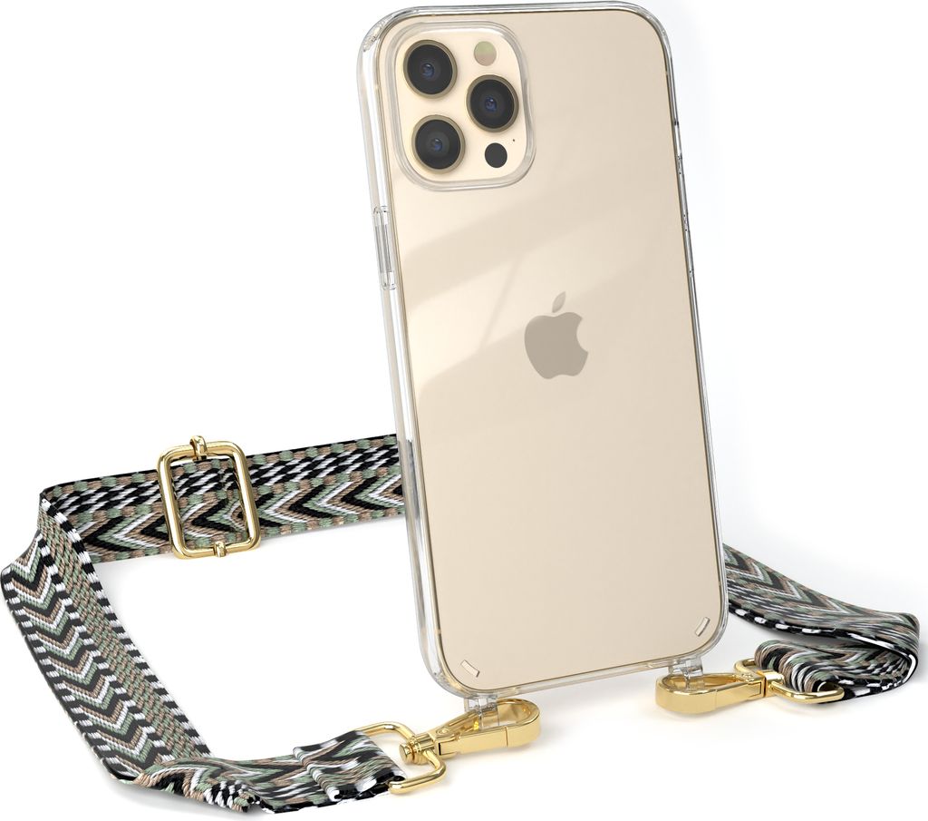 EAZY CASE Handykette - Verstellbarer Trageriemen kompatibel mit Apple iPhone 12 Pro Max, Handykordel mit transparenter Silikon-Hülle, Band in Grün