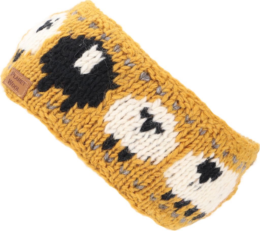 Woll-Strick-Stirnband, Gestrickter Ohrenwärmer Sheep - Mustard, Uni, Gelb, Wolle, Stirnbänder