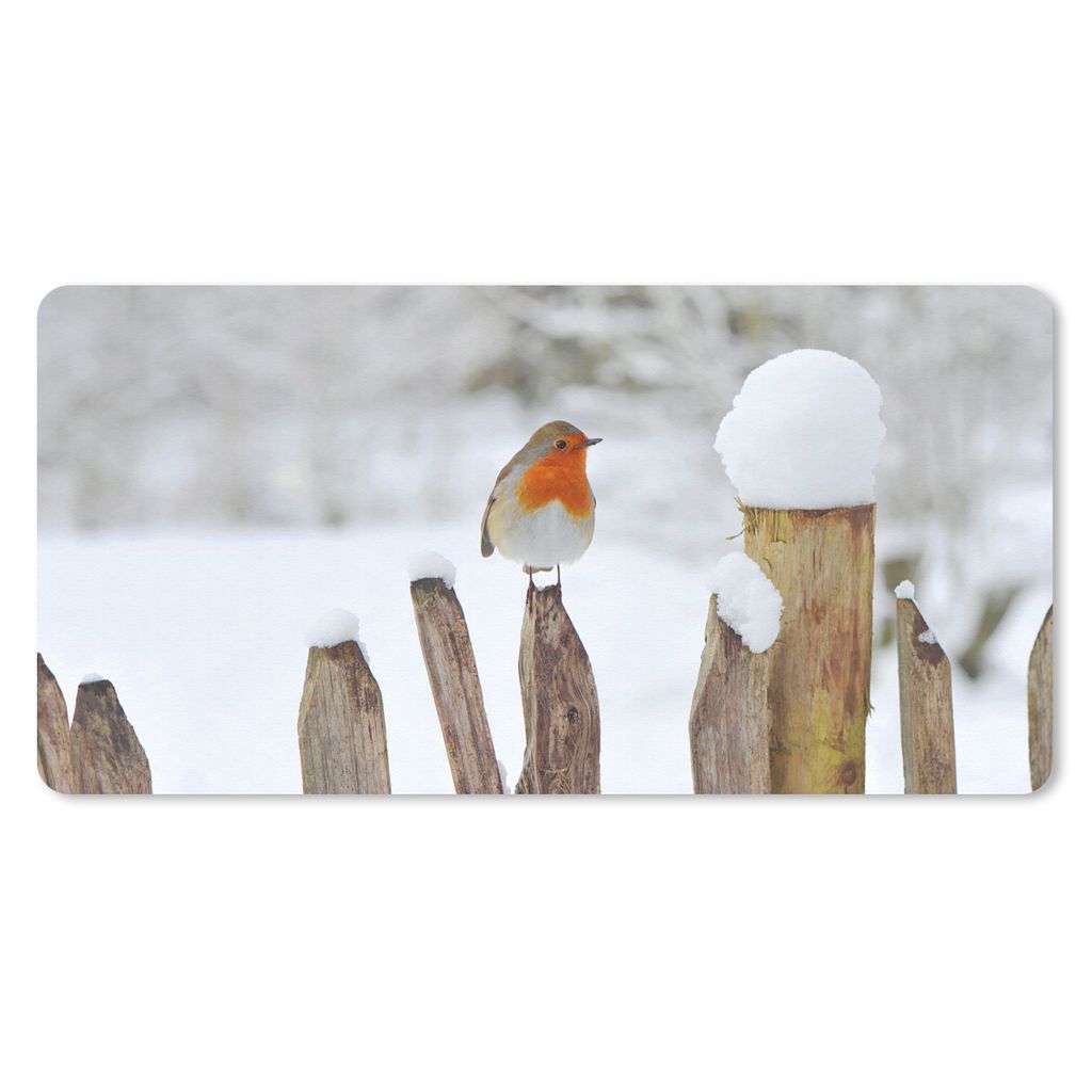 MuchoWow Schreibtischunterlage Vogel - Zaun - Schnee 80x40 cm - XXL Mauspad - Gaming Mauspad