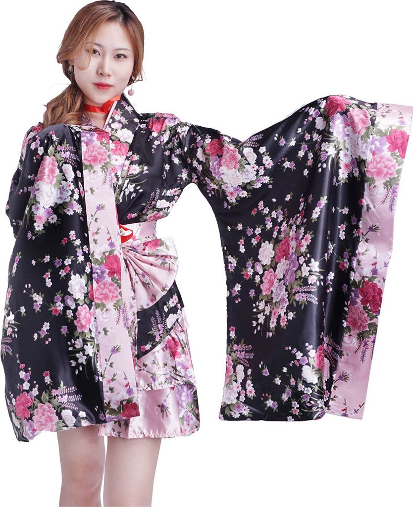 Kimono Cosplay Kostüm mit Rüschenrock und weiten Ärmeln | Produktbild 