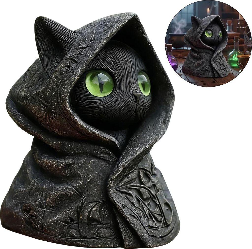 Schwarze Mini Resin Katze, 8 cm, Gothic Deko Figur, Tisch & Regal, Halloween Party Deko, Geschenkidee für Katzenfreunde