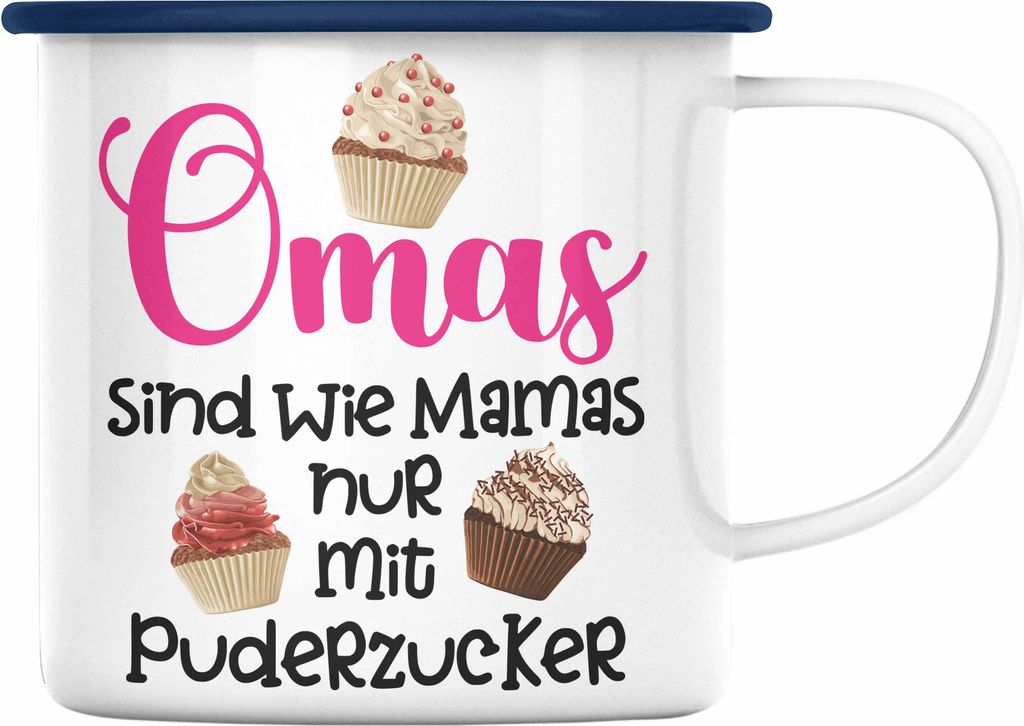 Trendation - Beste Oma Geschenk Emaille Tasse Geburtstagsgeschenk von Enkel Enkelin Geschenkideen Lustig Geburtstag Grossmutter (Blau)