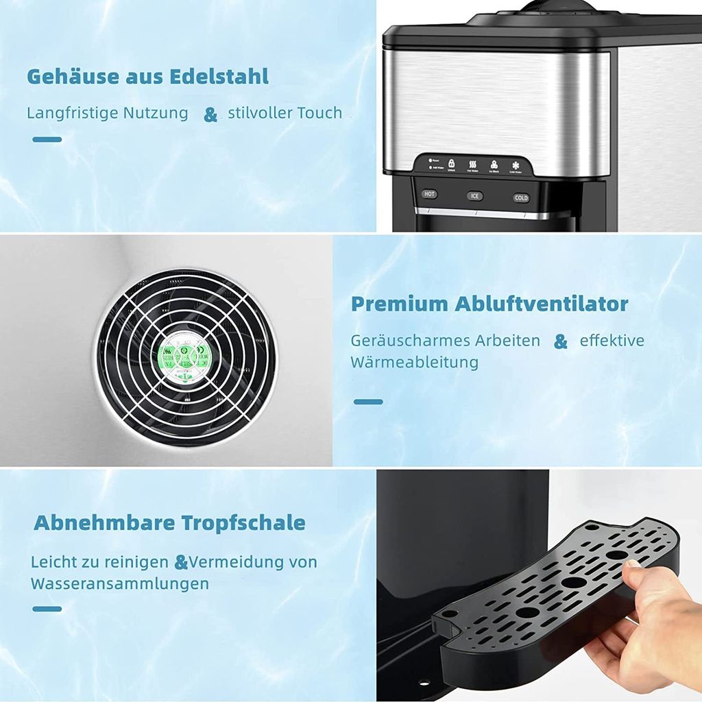 3-in-1 Eiswürfelmaschine 19kg/24h, Wasserspender kalt- und Produktbild 5