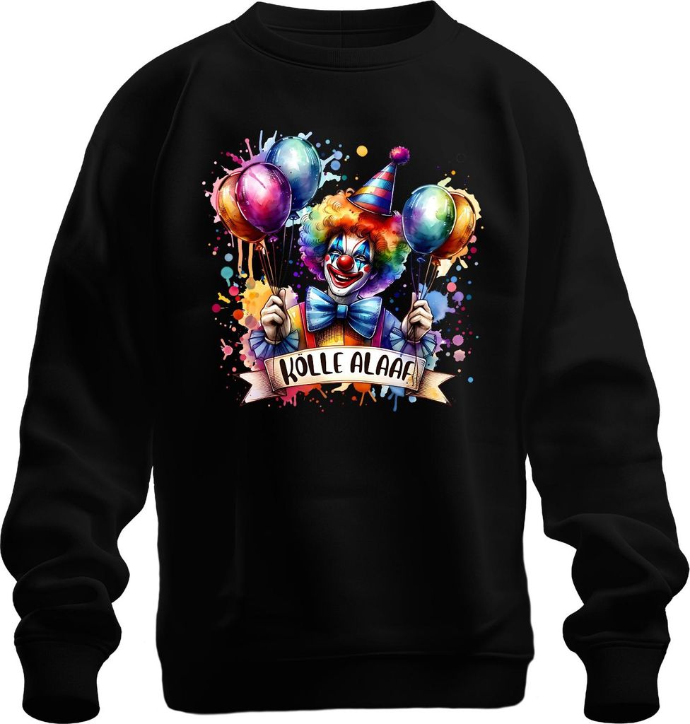 Kölle Alaaf Karneval Köln Clown Luftballons bunt Fasching Uni Sweatshirt Pullover, Schwarz, 3XL