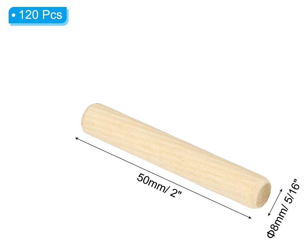 120 Stš¹ck 8 x 50mm Holzdš¹bel Set, Riffelholzdš¹bel Holzstifte Dš¹bel Set Gerillte Holzš¹belstifte Dš¹bel Holz mit abgeschr?gten Rille...