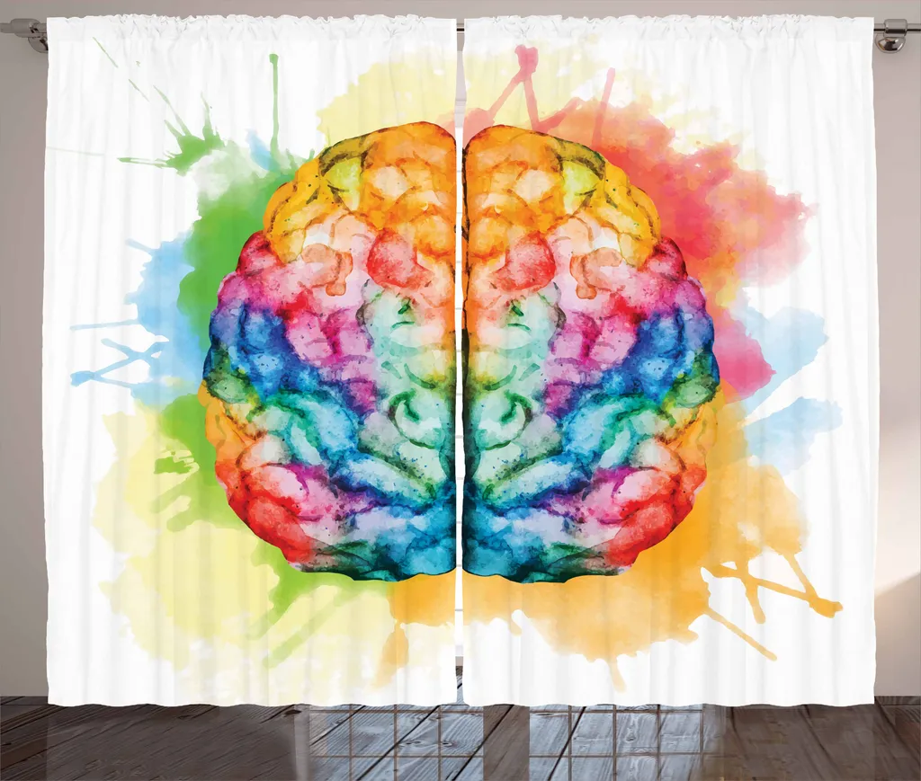 Rideaux Universels Aquarelle Design Cerveau Coloré pour Grand Salon 280cm