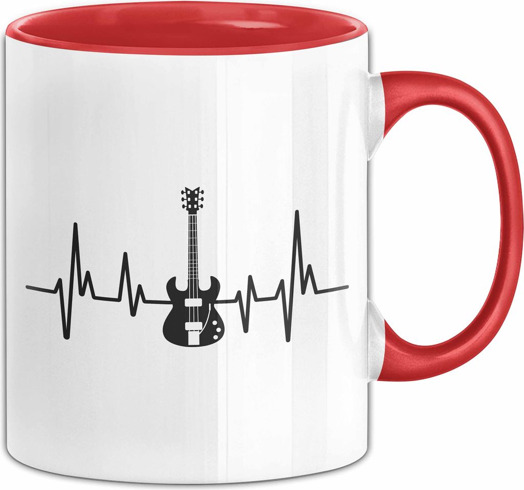 Gitarre Tasse Geschenk Gitarrist Rock Musiker Bassgitarre Rocker Geschenkidee Geburtstag Herzschlag (Rot)