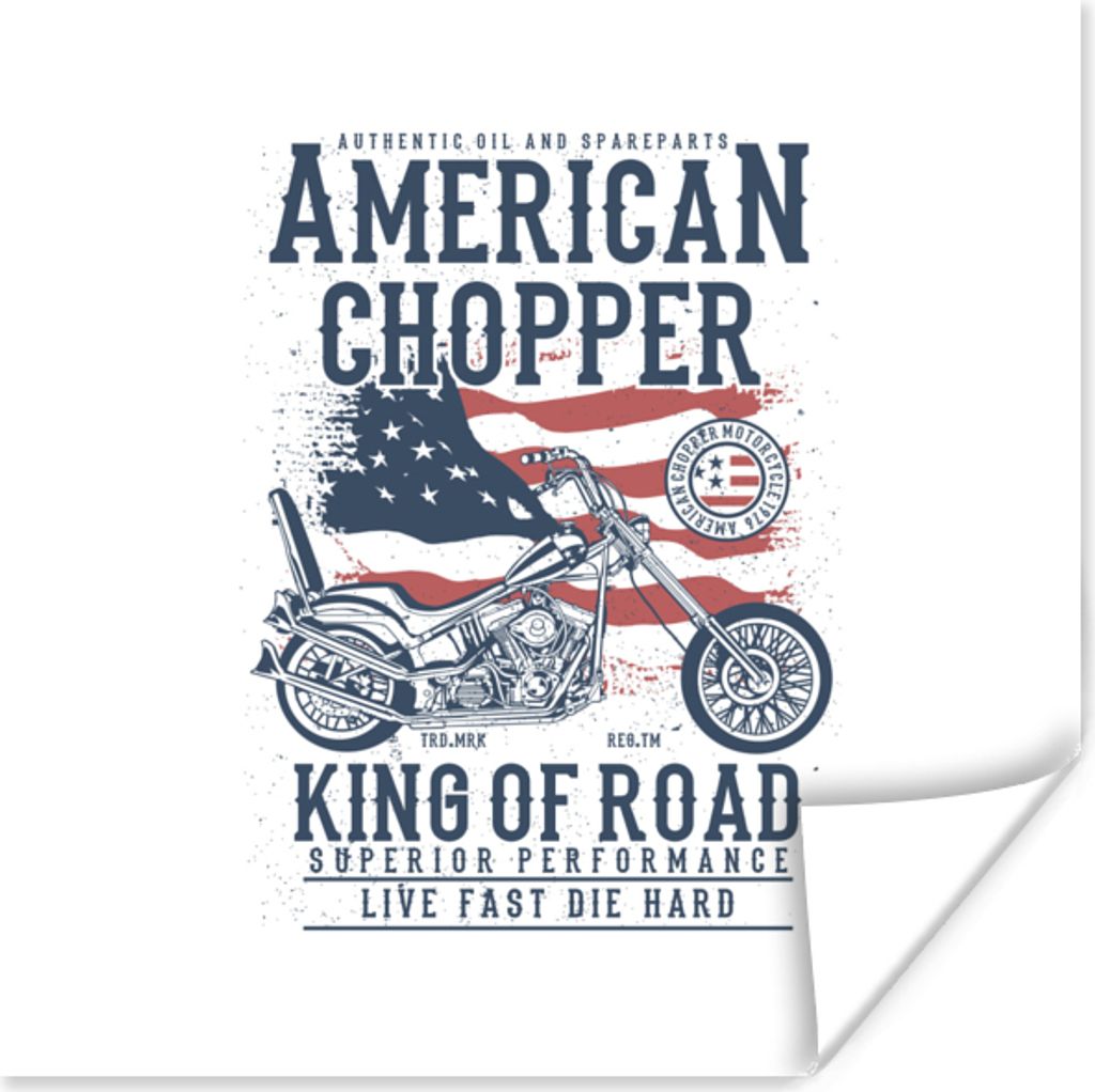 MuchoWow Poster Mancave - Motor - Flagge - Amerika - Retro 30x30 cm - Wandposter - Printing