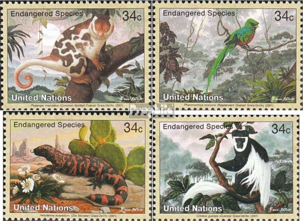 Briefmarken UNO - New York 2001 Mi 856-859 (kompl.Ausg.) gestempelt Gefährdete Arten: Fauna