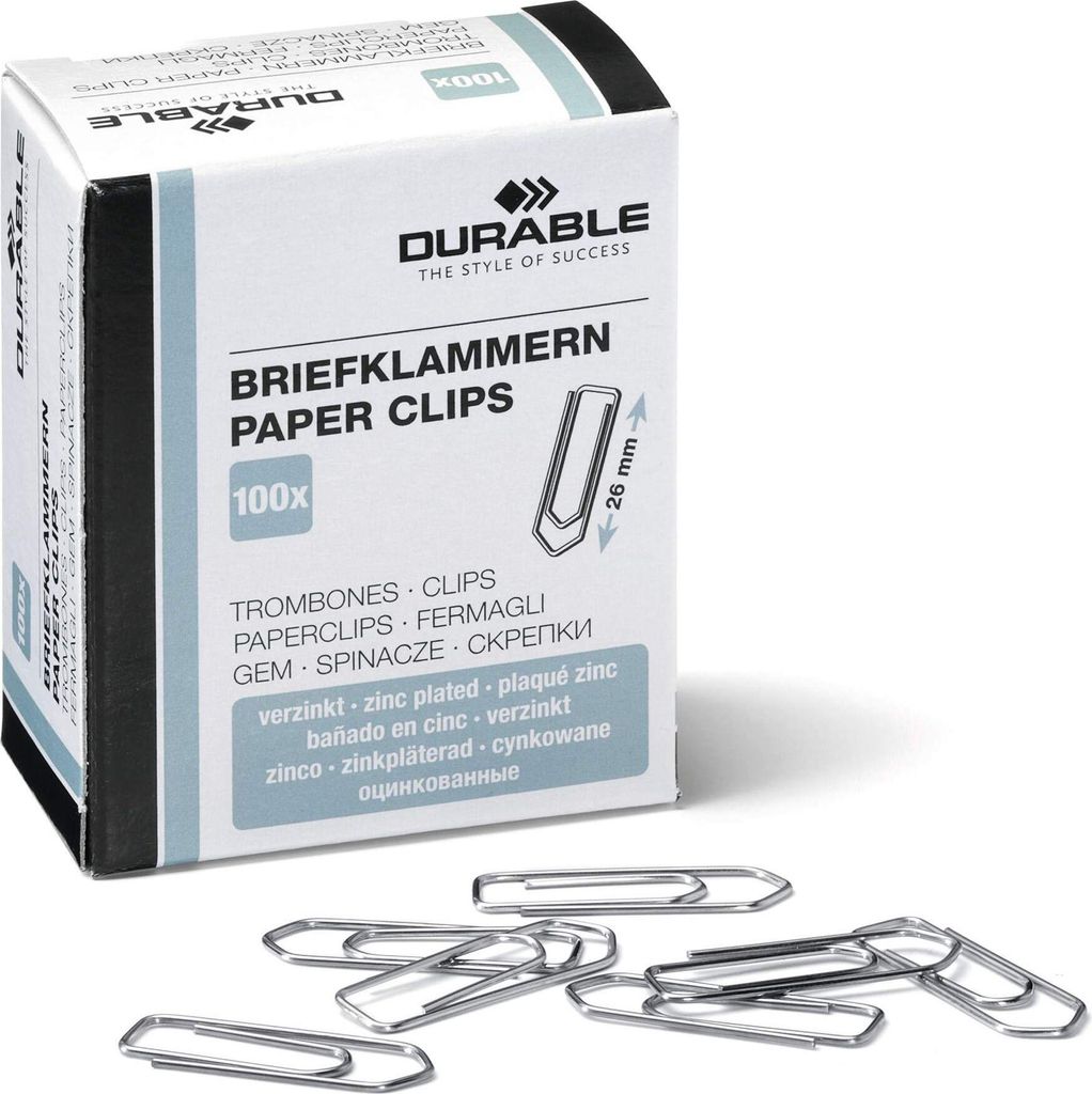 DURABLE Briefklammern 26mm verzinkt, Pckg. à 100, 120625