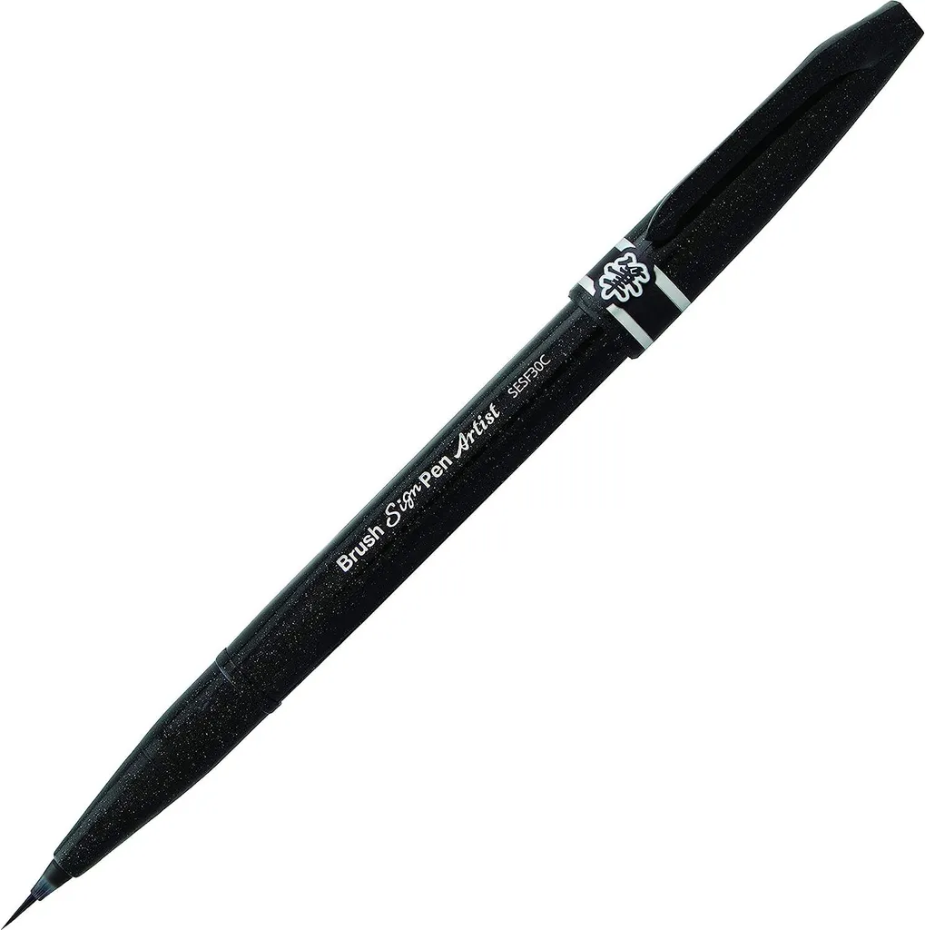 Stylo Pinceau Noir Pentel Arts pour Tracés Précis et Sans Bavure - 12pcs